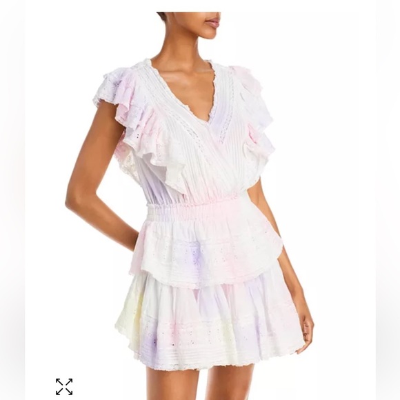 LoveShackFancy Gwen Ruffled Sleeve Tie Dye Mini Dress Women’s Sz S